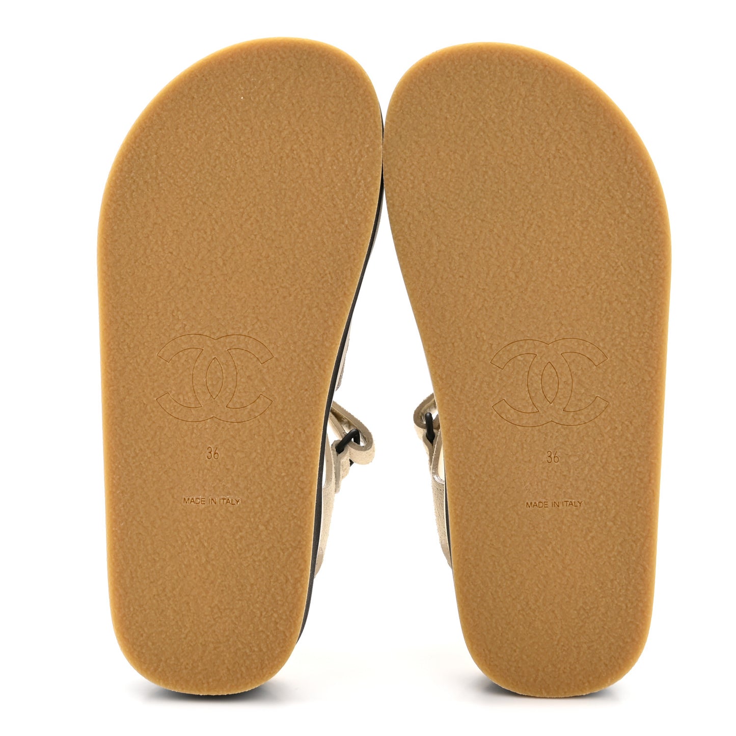 Suede Calfskin Velcro Flat Sandals 36 Ecru Dark Beige