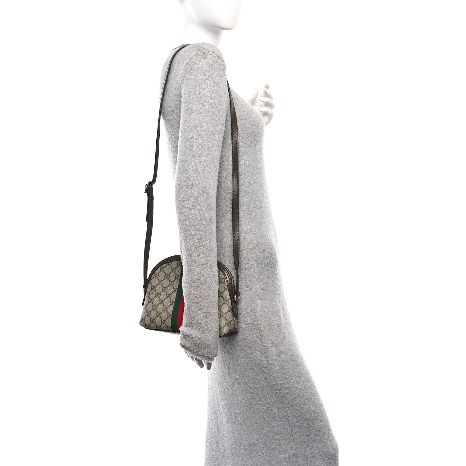 Gucci GG Supreme Monogram Textured Dollar Calfskin Web Small Ophidia Dome Shoulder Bag Beige Ebony New Acero 2 of 13