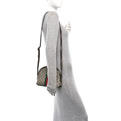 Gucci GG Supreme Monogram Textured Dollar Calfskin Web Small Ophidia Dome Shoulder Bag Beige Ebony New Acero 2 of 13