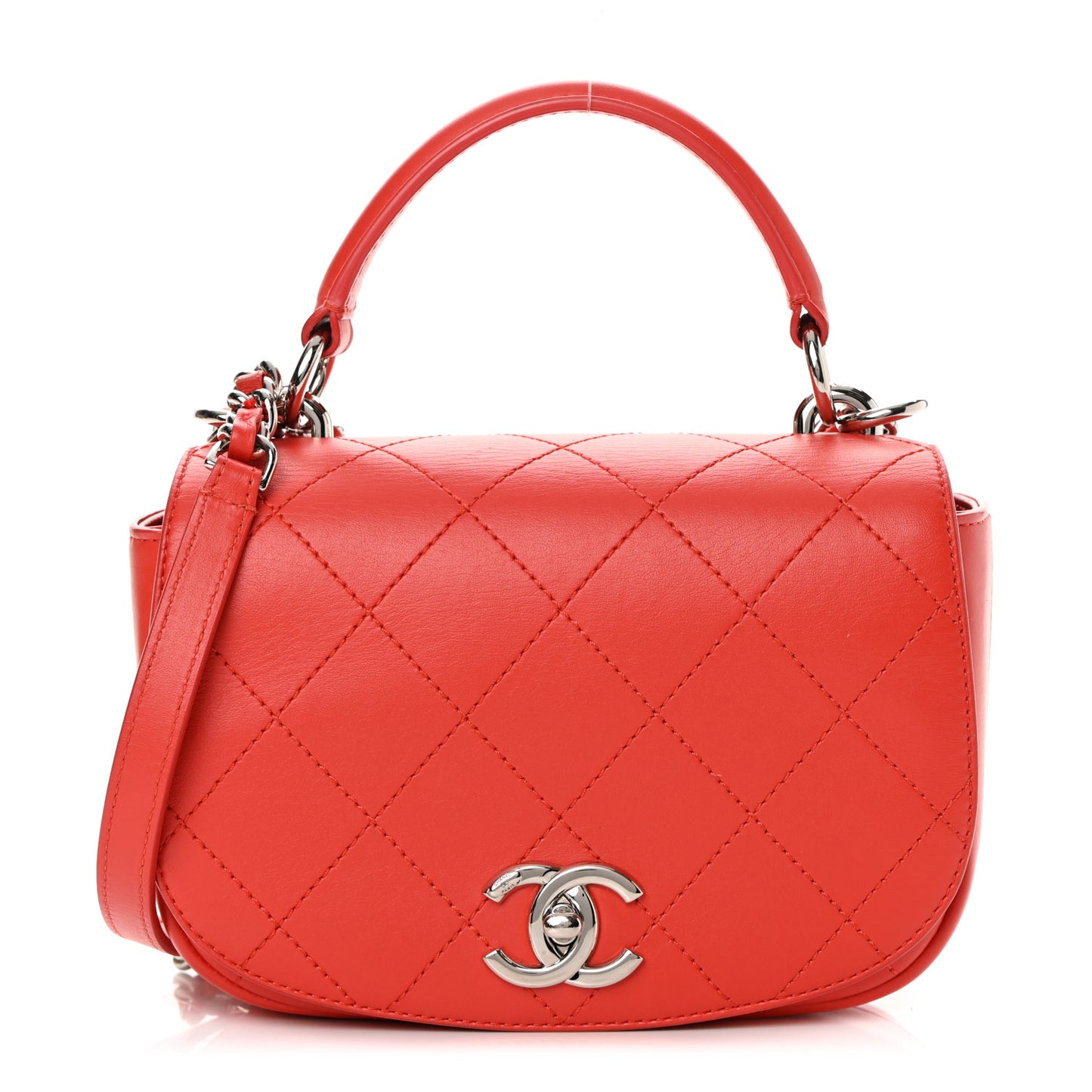 Calfskin Stitched Small Ring My Bag Flap Crossbody Red