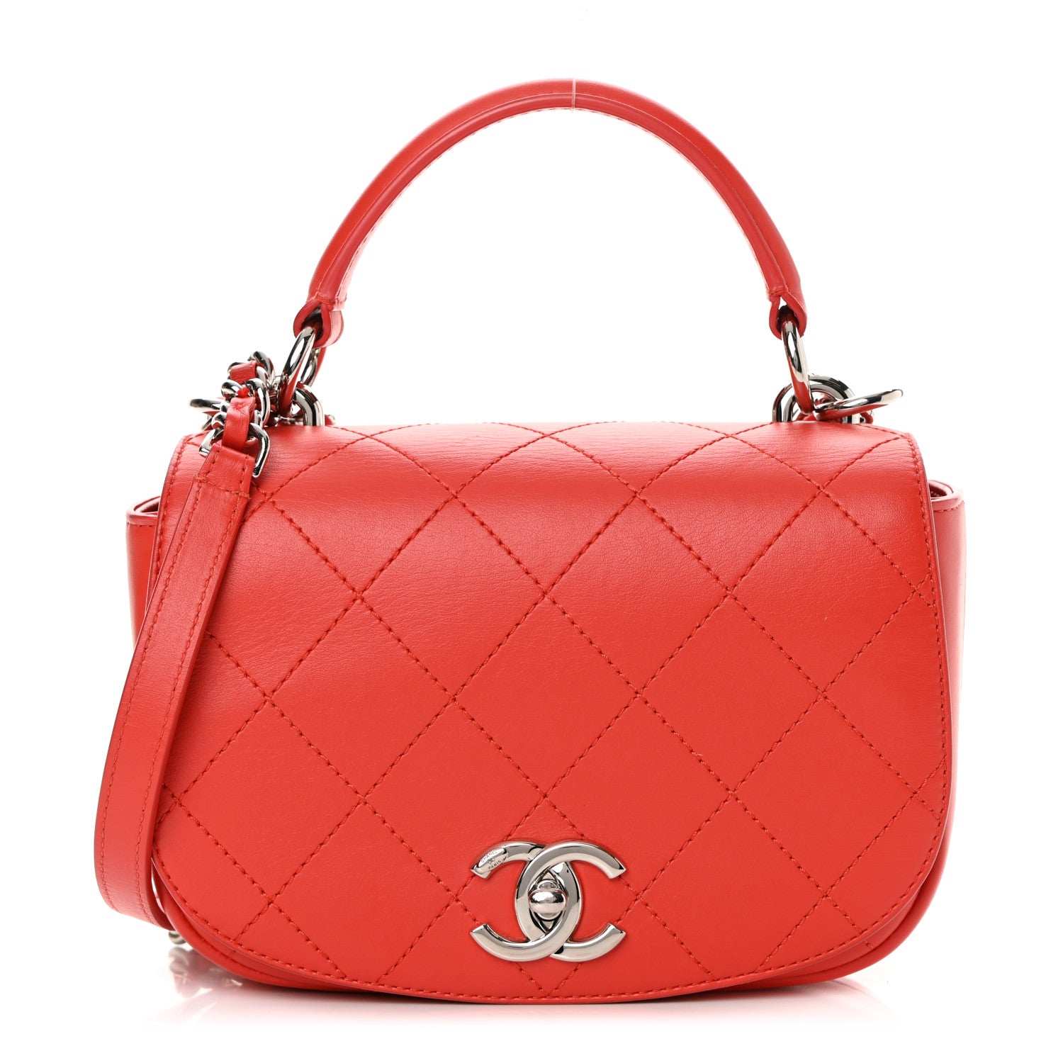 Chanel Calfskin Stitched Small Ring My Bag Flap Crossbody Red 1 of 15