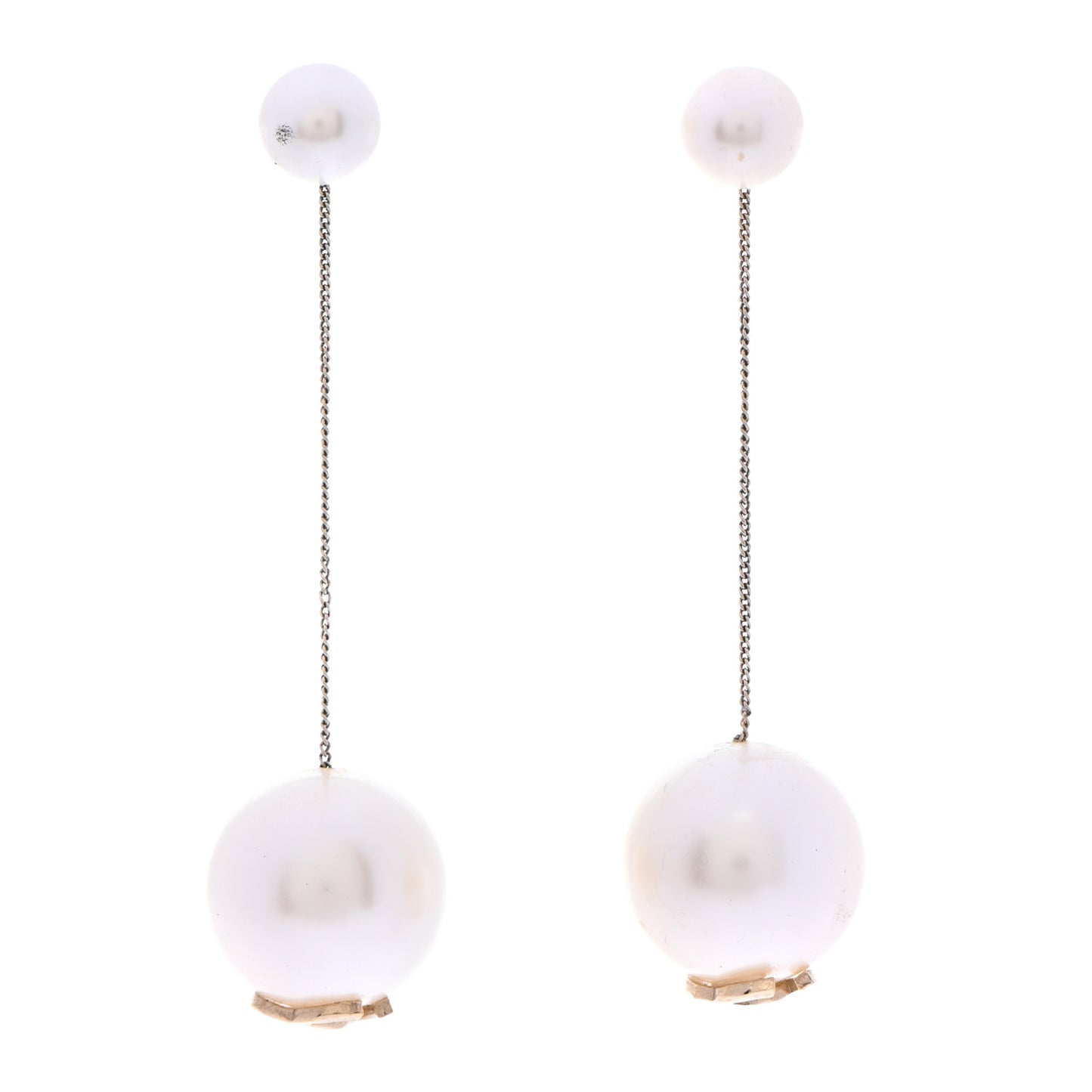 Pearl CC Chain Drop Earrings Gold