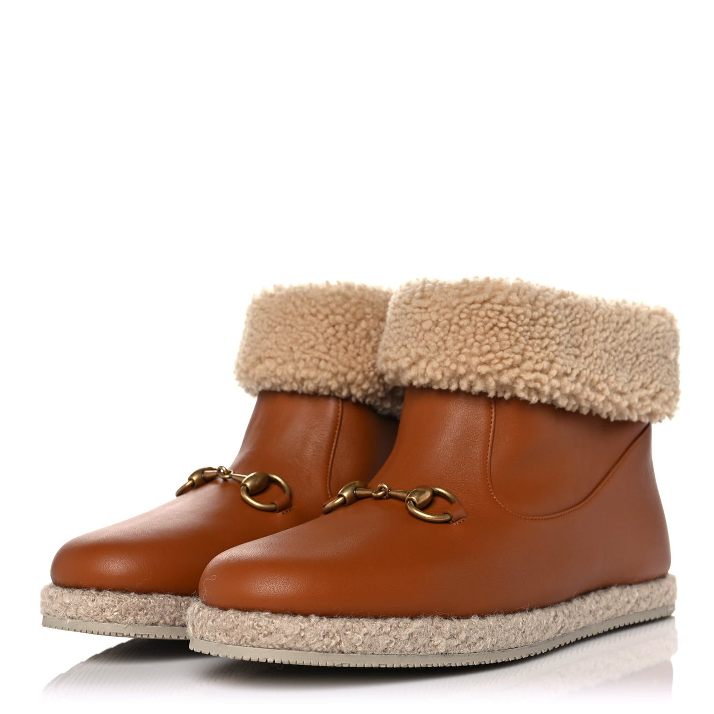 Calfskin Wool Womens Fria Horsebit Ankle Boots 40 New Caramel Butterscotch