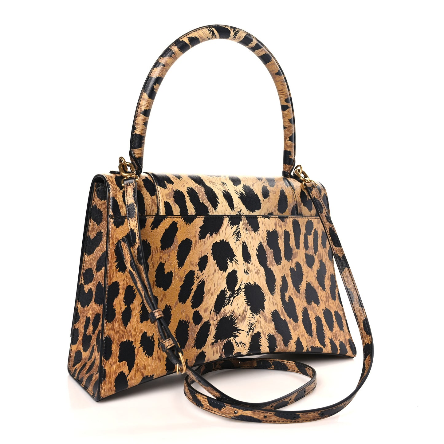 Smooth Calfskin Leopard Print Medium Hourglass Top Handle Bag Beige