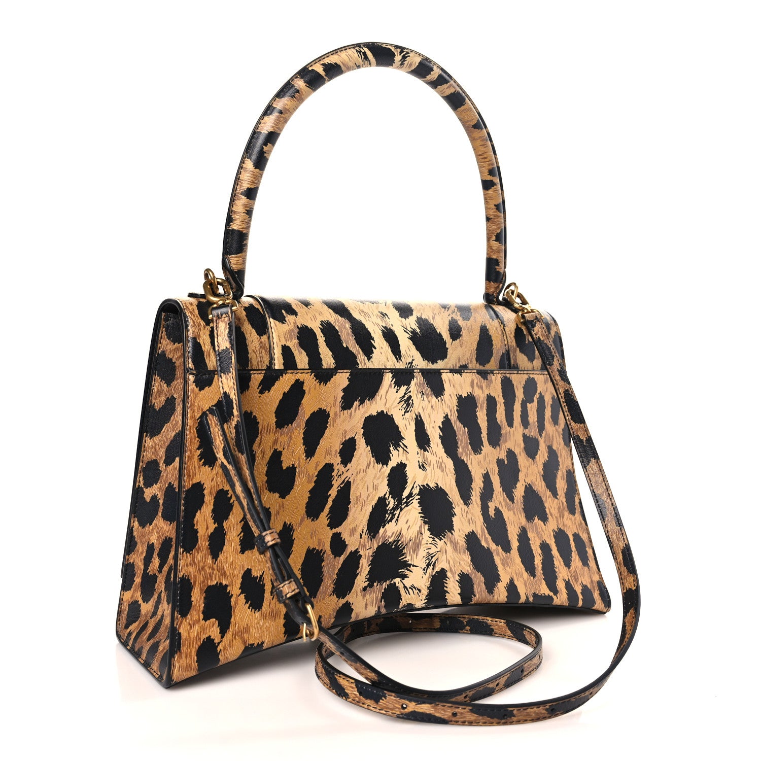 Balenciaga Smooth Calfskin Leopard Print Medium Hourglass Top Handle Bag Beige 3 of 9