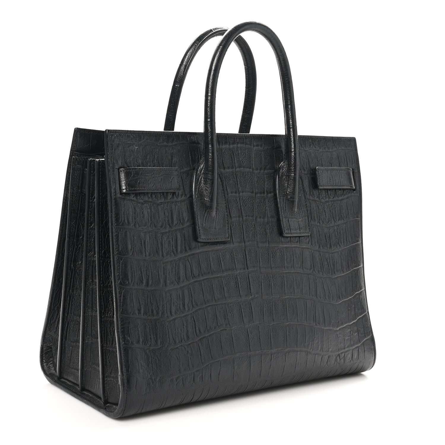 Saint Laurent Calfskin Crocodile Embossed Small Sac de Jour Black 3 of 10