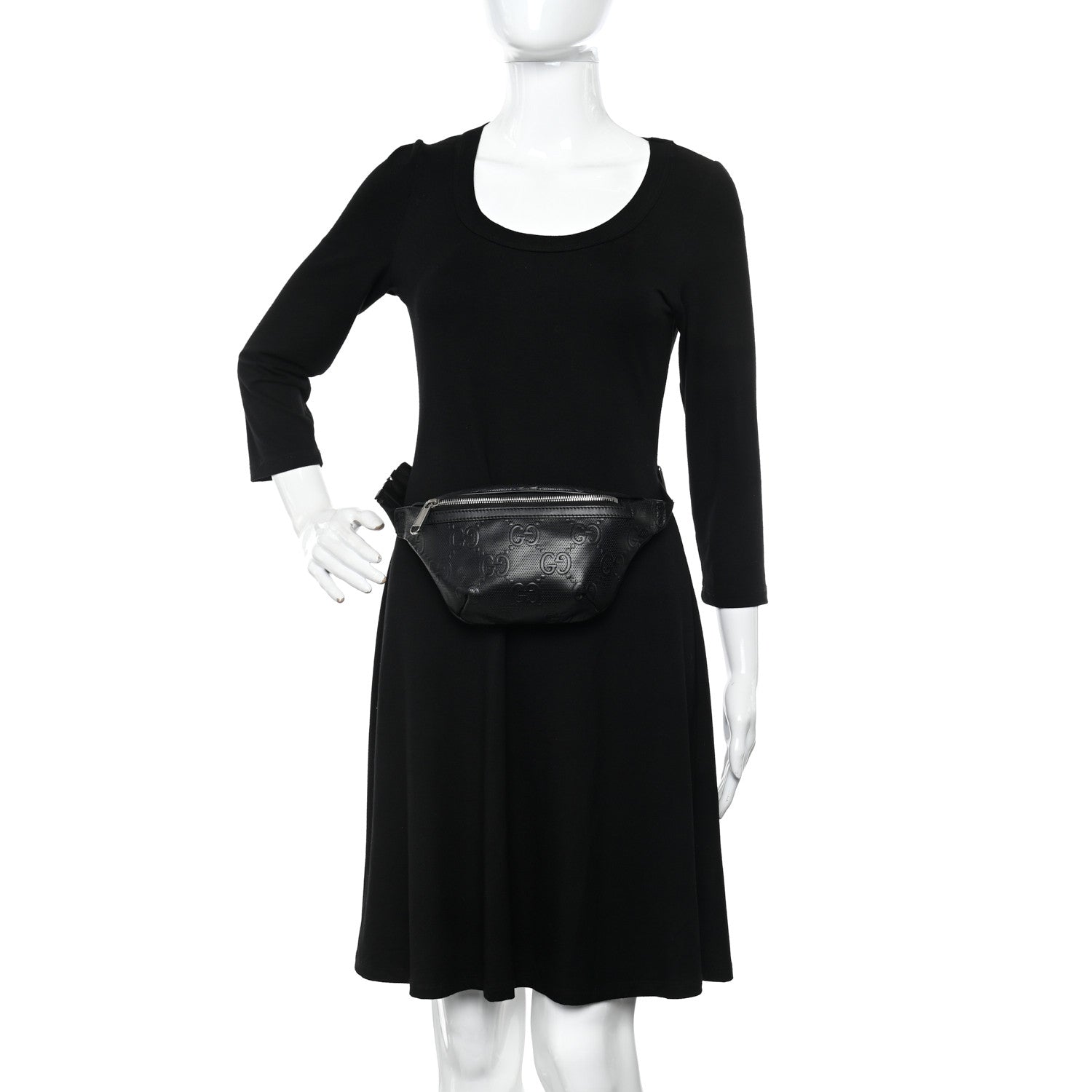 Gucci Calfskin GG Tennis Embossed Belt Bag Black 2 of 12