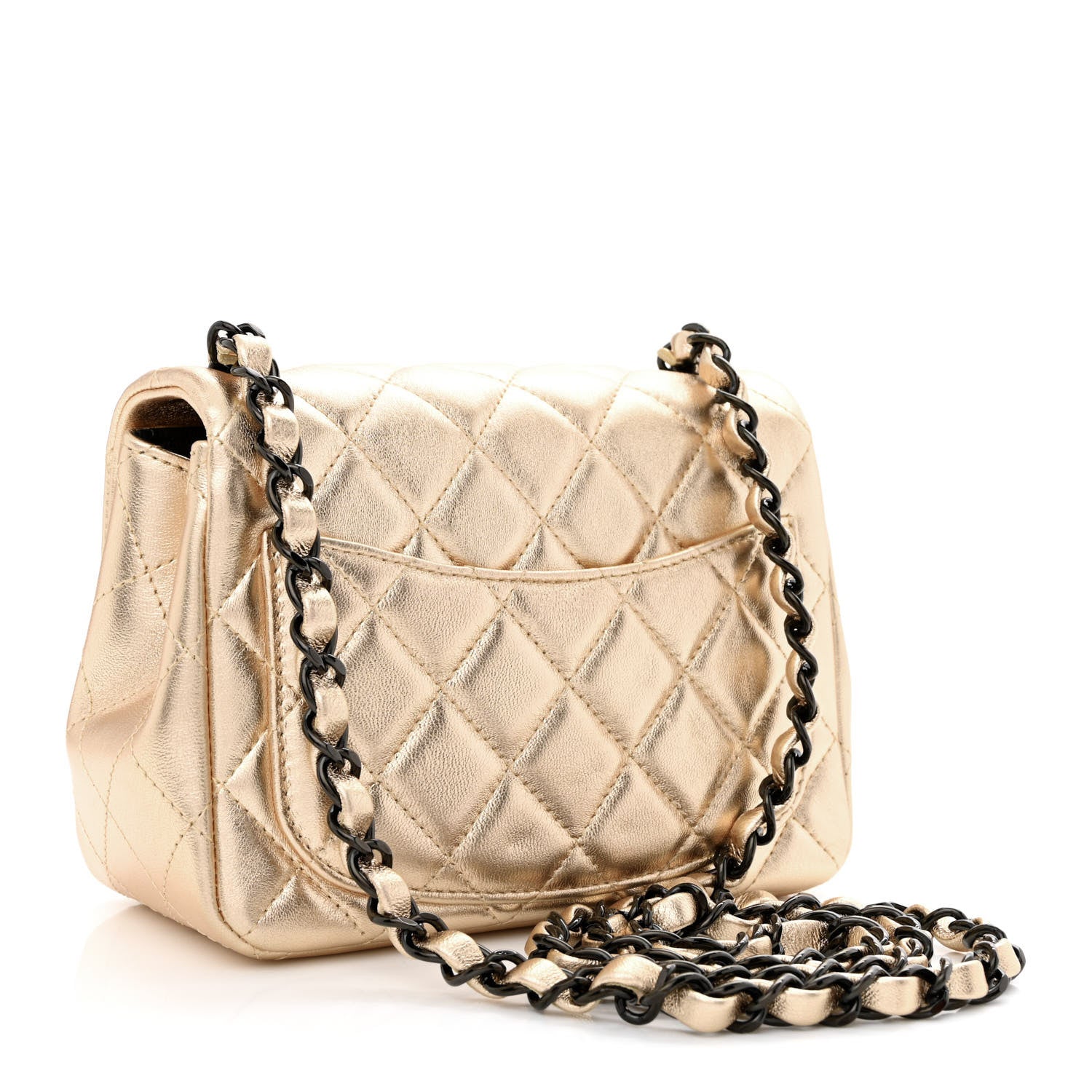 Chanel Metallic Lambskin Quilted Mini Square Flap Gold Black 2 of 10