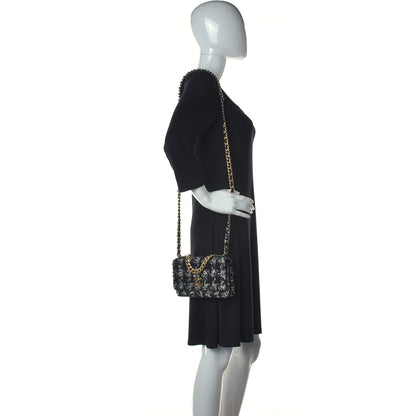 Chanel Tweed Quilted Chanel 19 Wallet On Chain WOC Black Silver Ecru 2 of 13