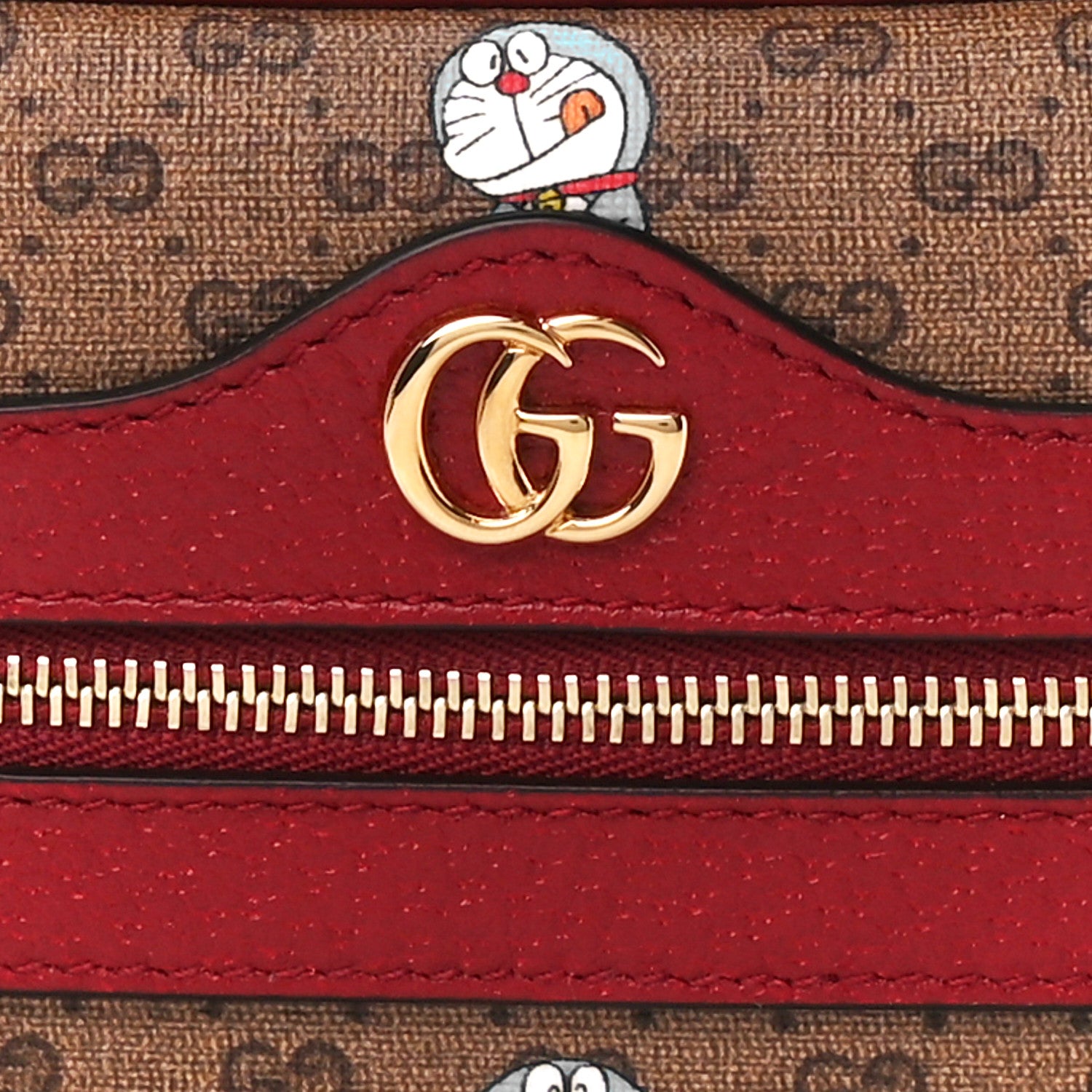 Gucci X DORAEMON Mini Vintage GG Supreme Monogram Camera Bag Beige Cherry Red 8 of 11