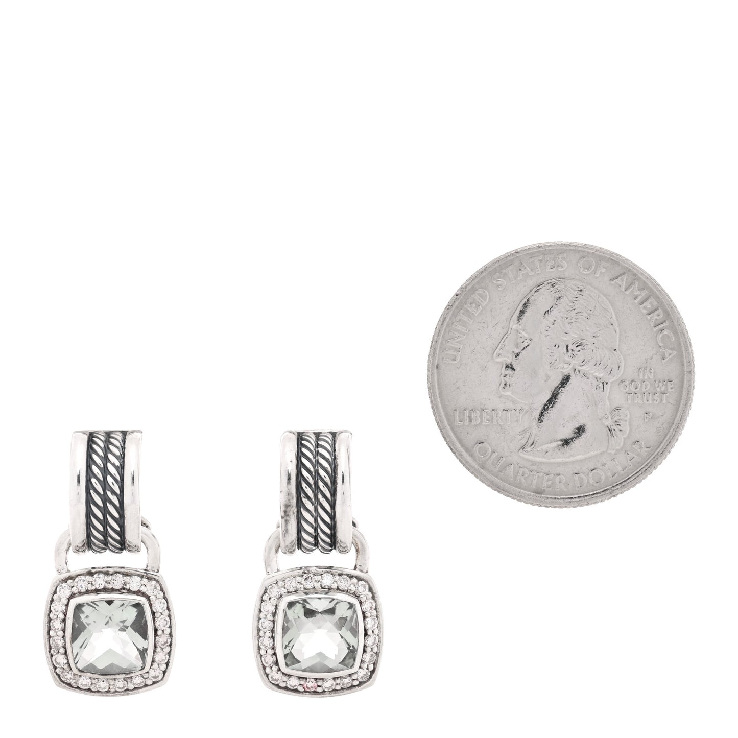 Sterling Silver Diamond Prasiolite 7mm Albion Drop Earrings