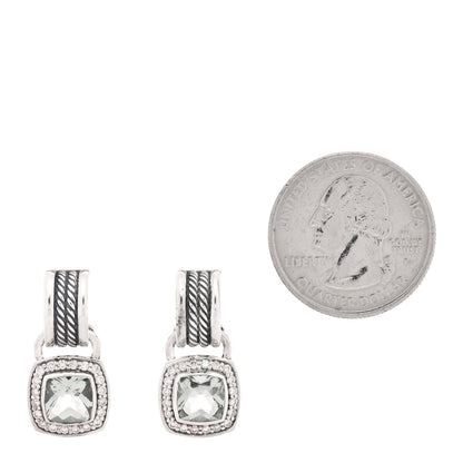 David Yurman Sterling Silver Diamond Prasiolite 7mm Albion Drop Earrings 2 of 4