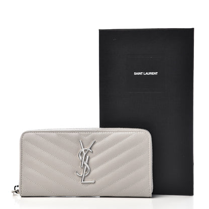 Saint Laurent Grain De Poudre Matelasse Chevron Monogram Zip Around Wallet Granite 7 of 7