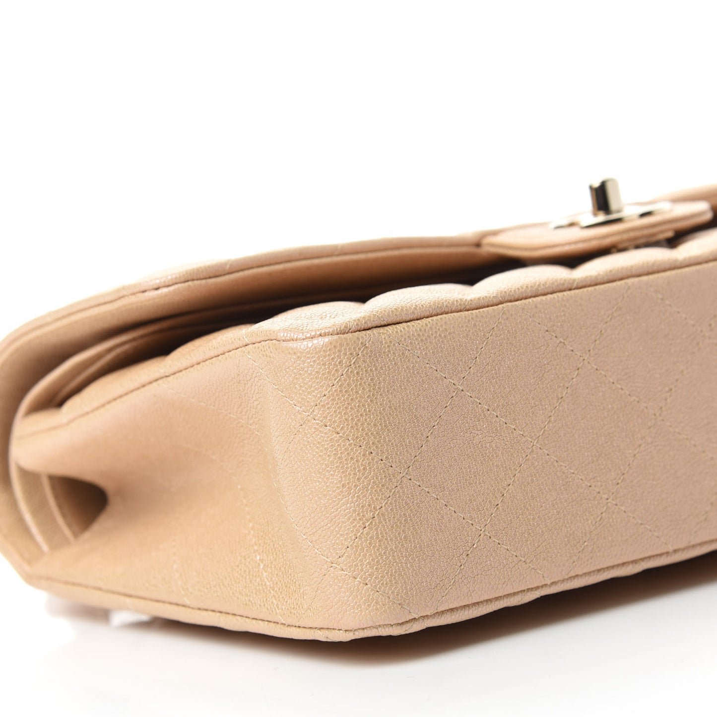 Iridescent Caviar Quilted Medium Double Flap Beige