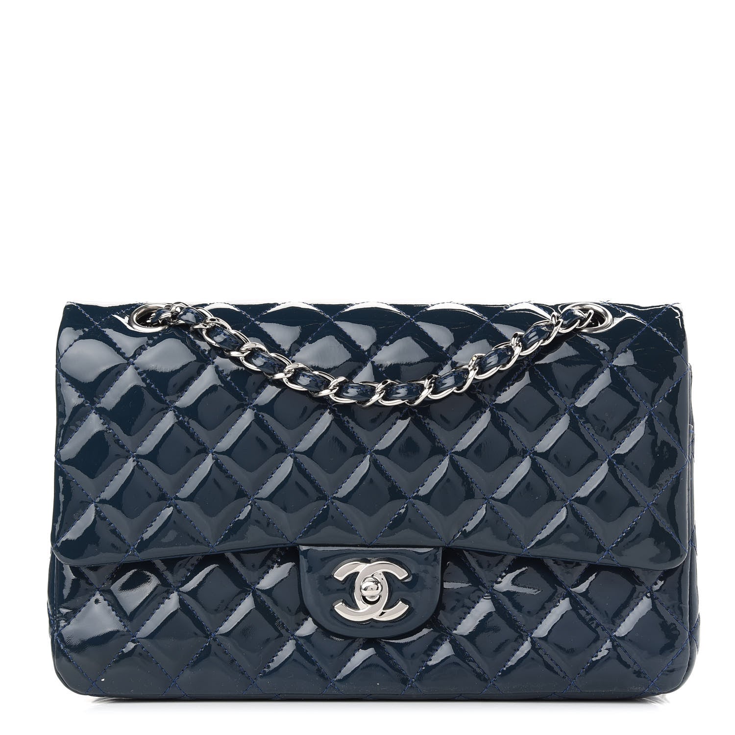 Chanel Patent Quilted Medium Double Flap Navy 1 of 9