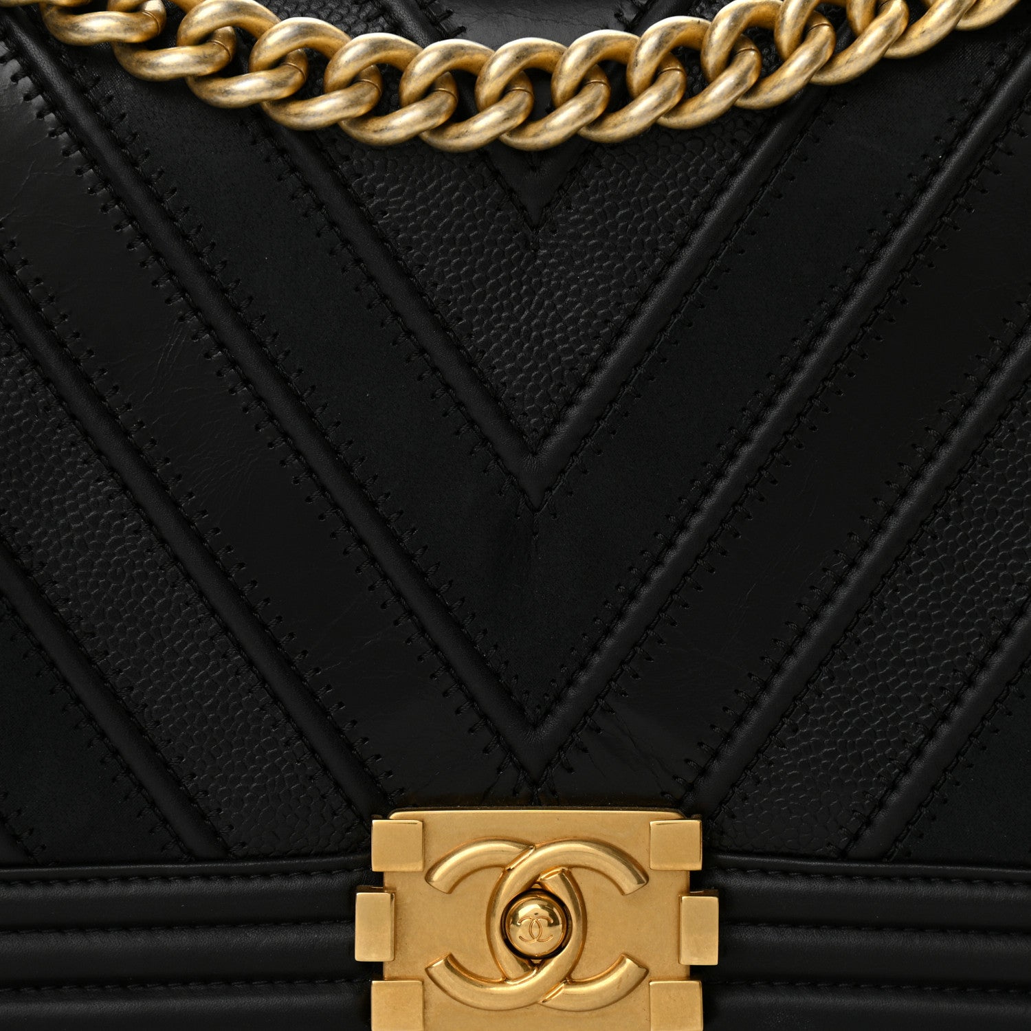 Chanel Calfskin Caviar Suede Chevron New Medium Boy Flap Black 8 of 11