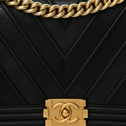 Chanel Calfskin Caviar Suede Chevron New Medium Boy Flap Black 8 of 11
