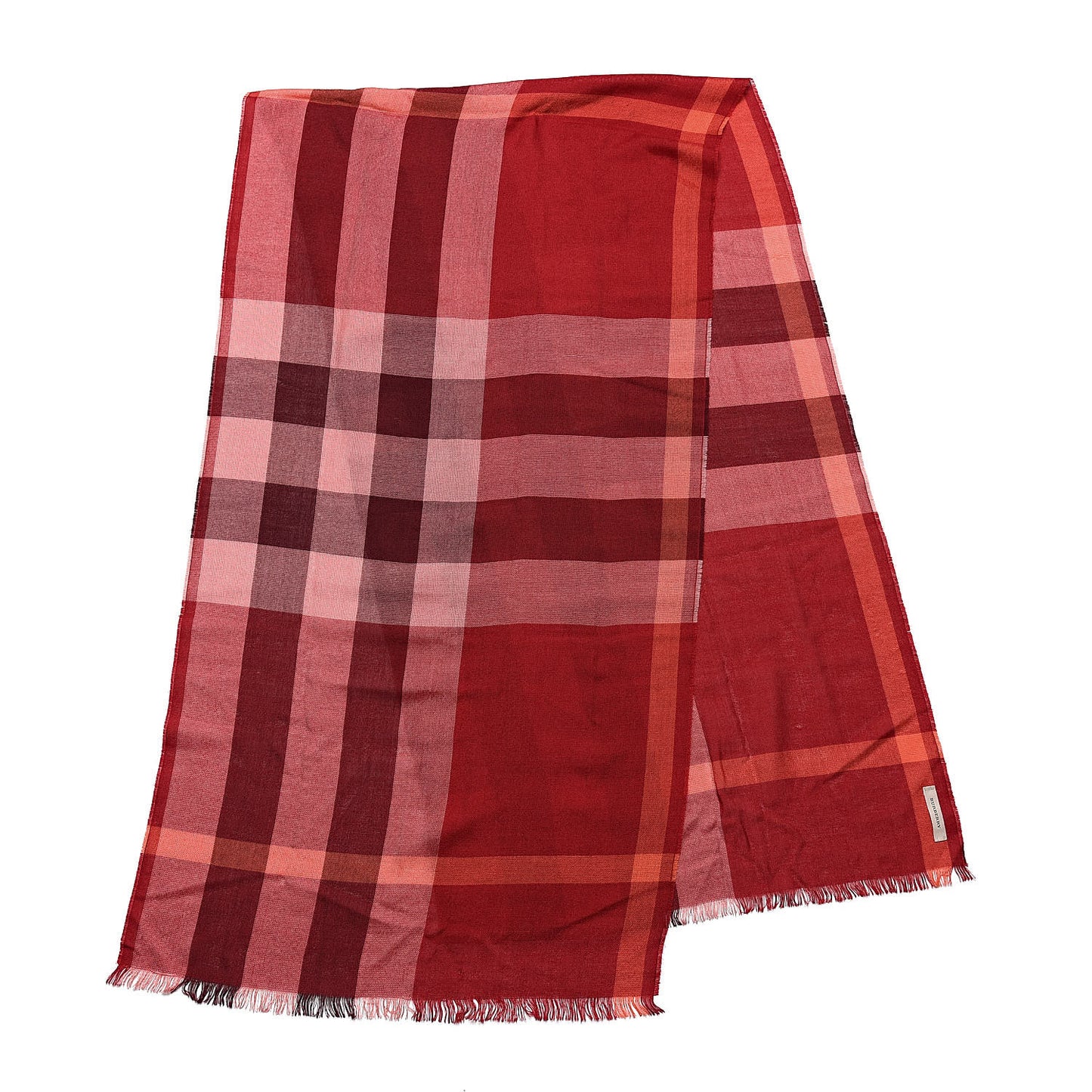 Wool Silk Gauze Half Mega Check Lightweight Scarf Red