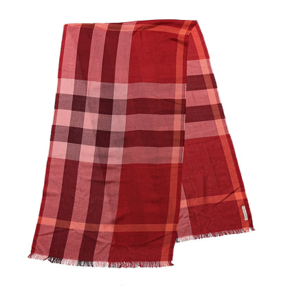 Burberry Wool Silk Gauze Half Mega Check Lightweight Scarf Red 3 of 4