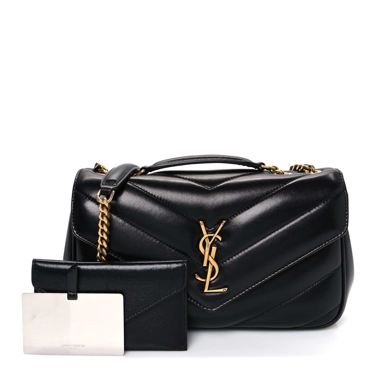 Saint Laurent Lambskin Chevron Quilted Small Loulou Bag Black 3 of 11