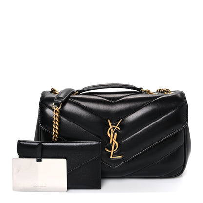 Saint Laurent Lambskin Chevron Quilted Small Loulou Bag Black 3 of 11