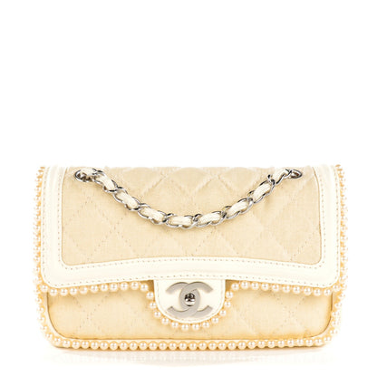 Chanel Canvas Quilted Pearl Trim Medium Flap Beige 1 of 8