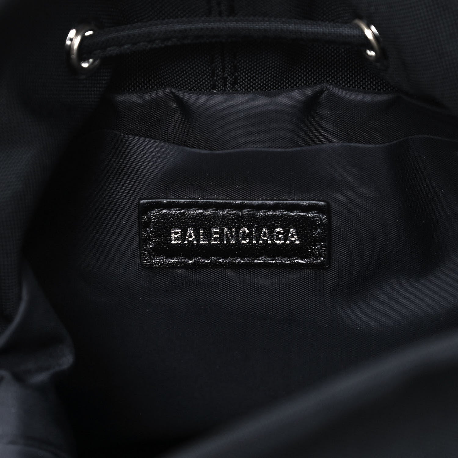 Balenciaga Recycled Sport Nylon Logo Embroidered Wheel Drawstring Bucket Bag Black White 5 of 6