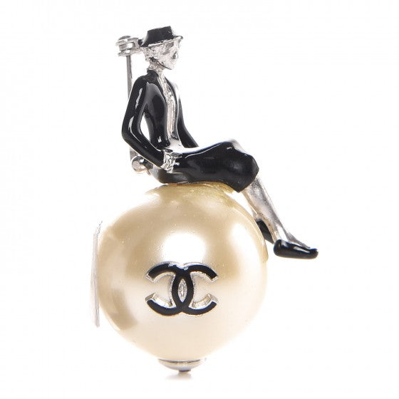 Pearl Resin Coco Brooch Black Ivory
