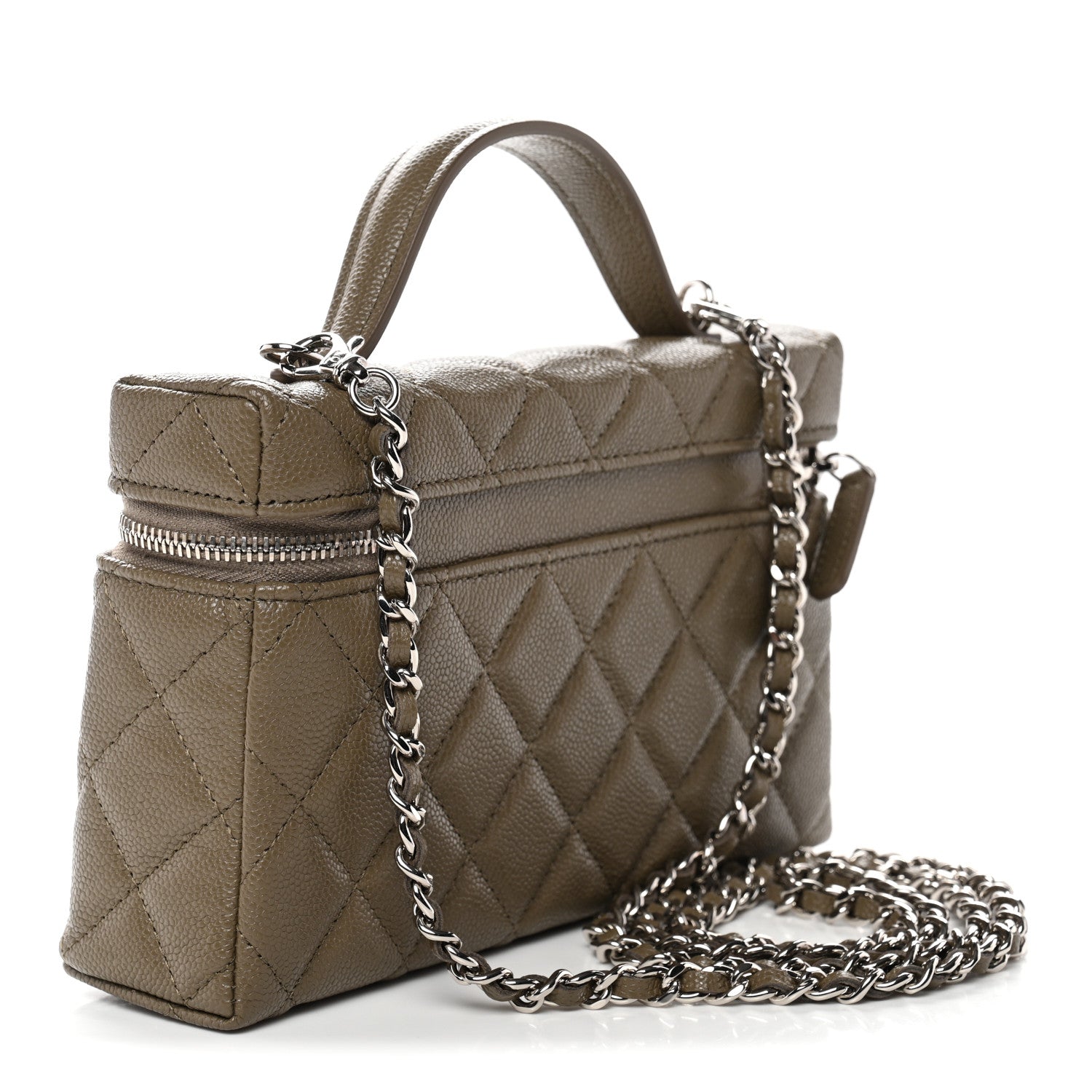 Chanel Caviar Quilted Top Handle Slim Vanity With Chain Dark Khaki 3 of 11