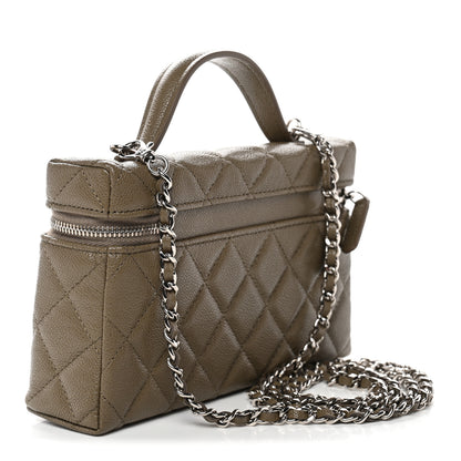 Chanel Caviar Quilted Top Handle Slim Vanity With Chain Dark Khaki 3 of 11