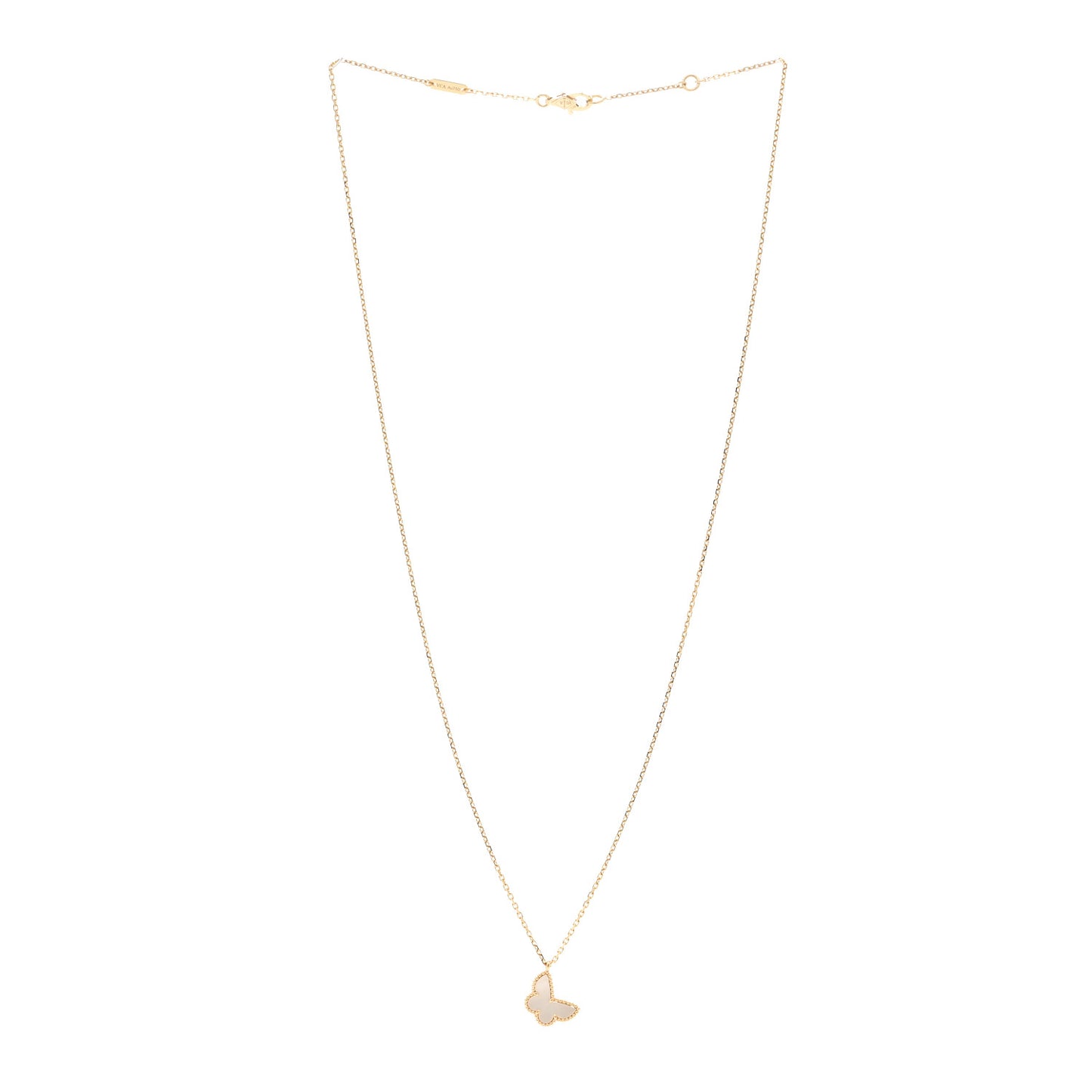 18K Yellow Gold Mother of Pearl Sweet Alhambra Butterfly Pendant Necklace