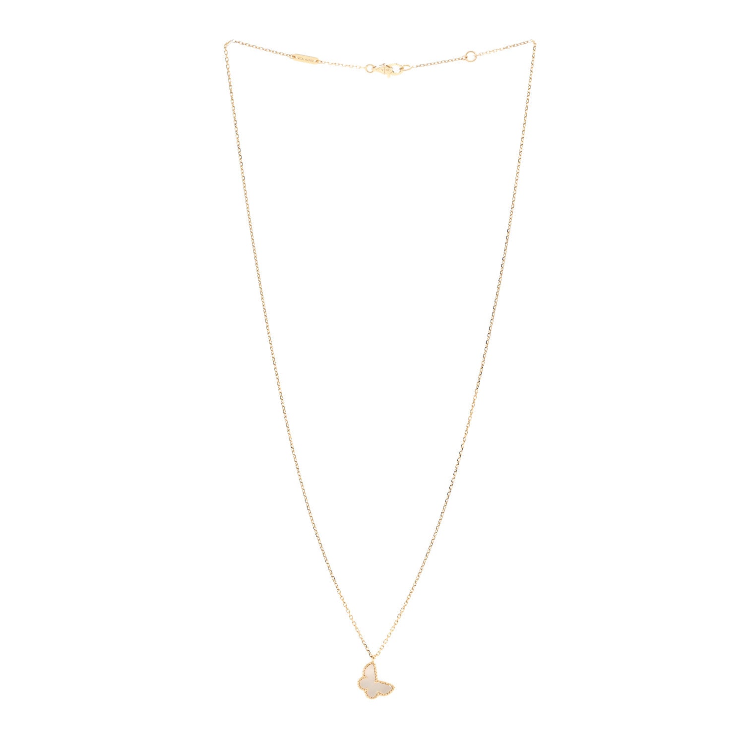 Van Cleef & Arpels 18K Yellow Gold Mother of Pearl Sweet Alhambra Butterfly Pendant Necklace 3 of 4