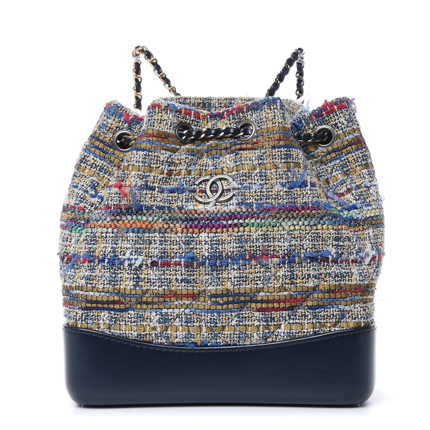 Chanel Tweed Calfskin Quilted Gabrielle Backpack Blue Gold Red White 1 of 11