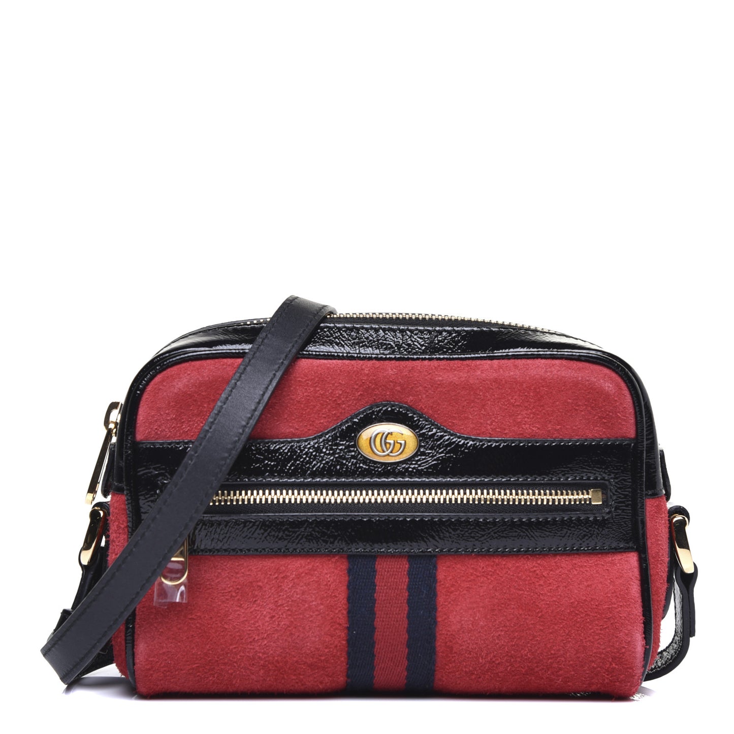Suede Patent Web Mini Ophidia Shoulder Bag Red