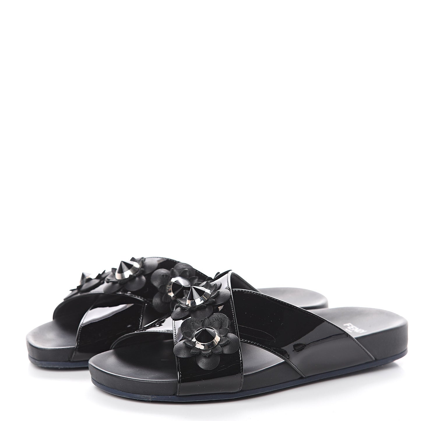 Patent Flowerland Slide Sandals 37.5 Black