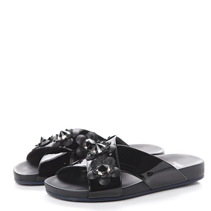 Fendi Patent Flowerland Slide Sandals 37.5 Black 3 of 7