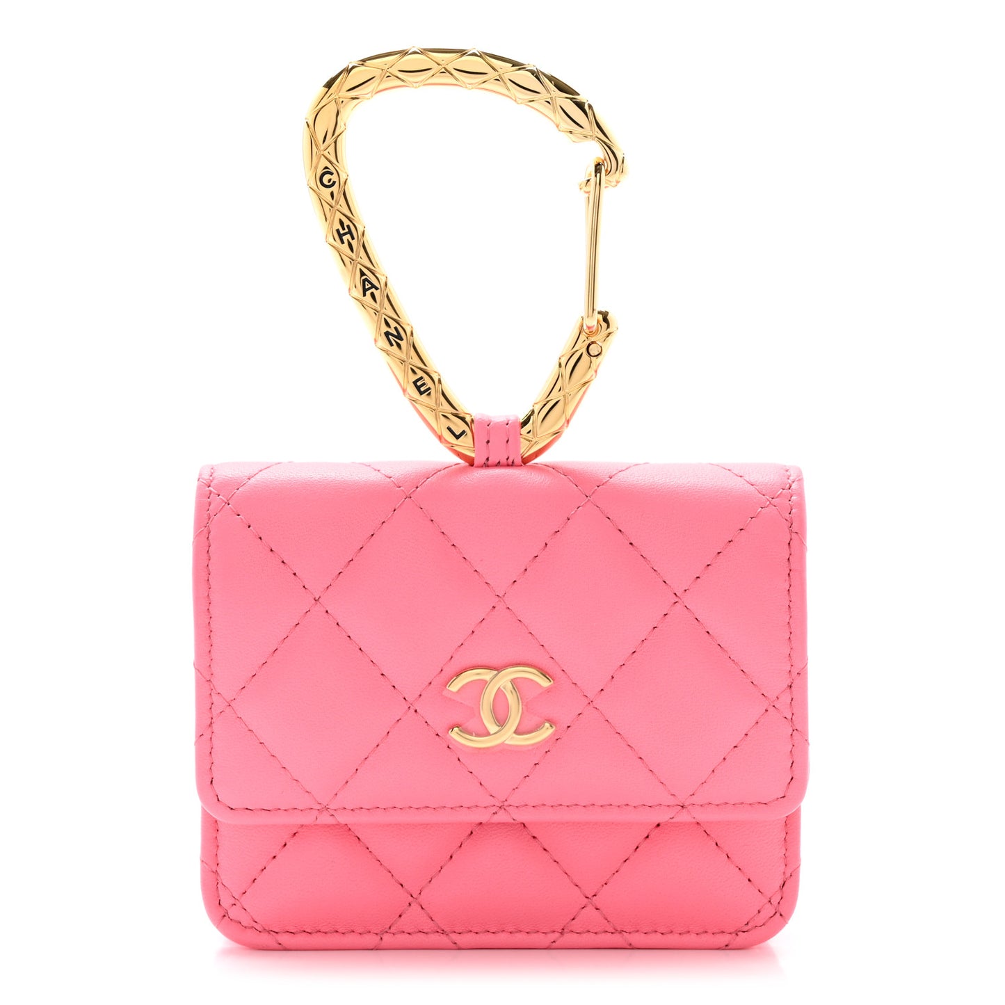 Lambskin Quilted CC Hook Card Holder Pink