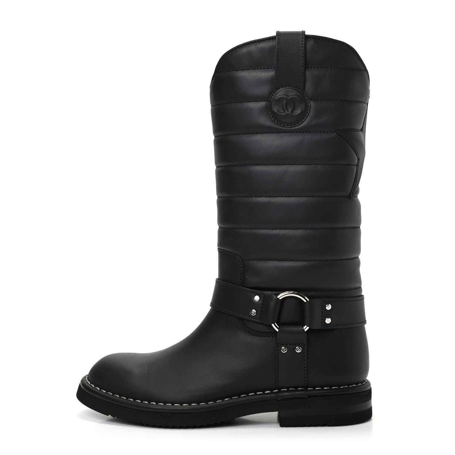 Chanel Oily Calfskin Star Quilted Biker Boots 36.5 Black 1 of 11