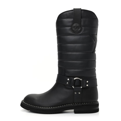 Chanel Oily Calfskin Star Quilted Biker Boots 36.5 Black 1 of 11