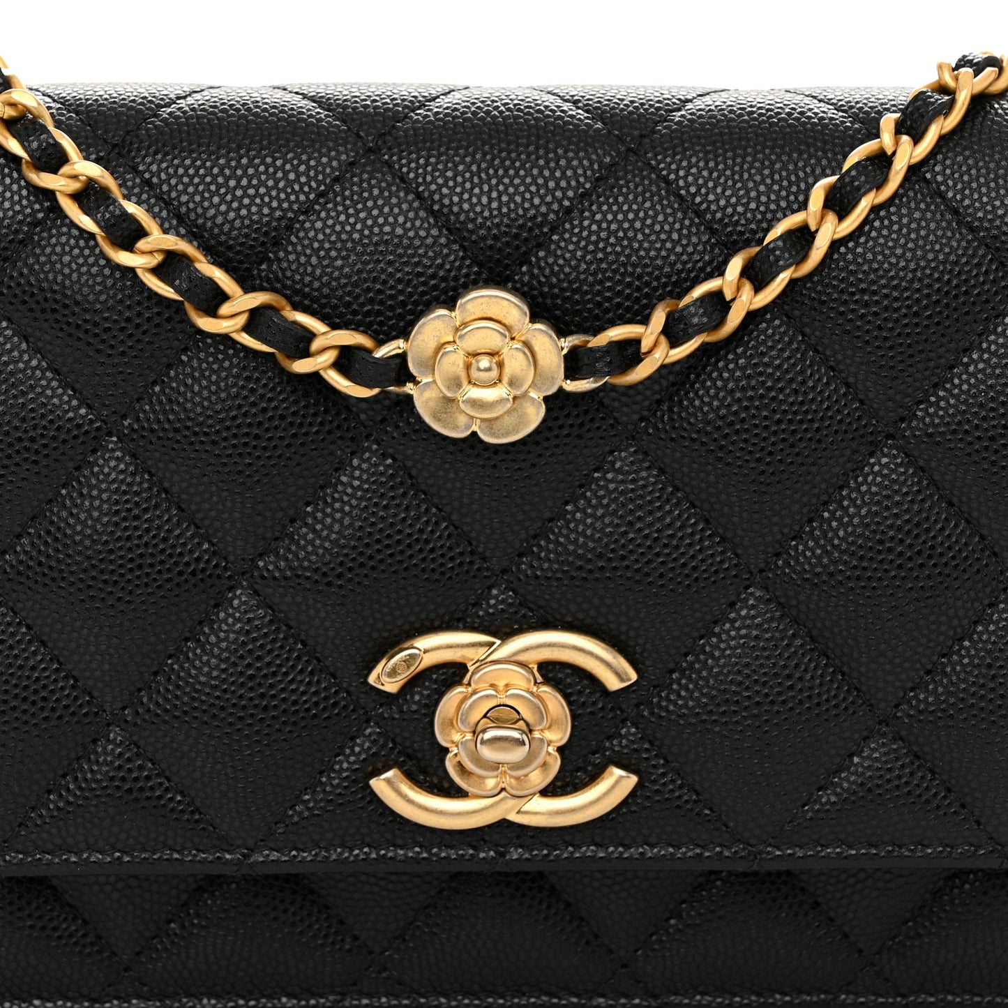 Caviar Quilted Camellia Wallet On Chain WOC Black