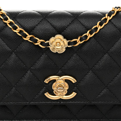 Chanel Caviar Quilted Camellia Wallet On Chain WOC Black 8 of 11