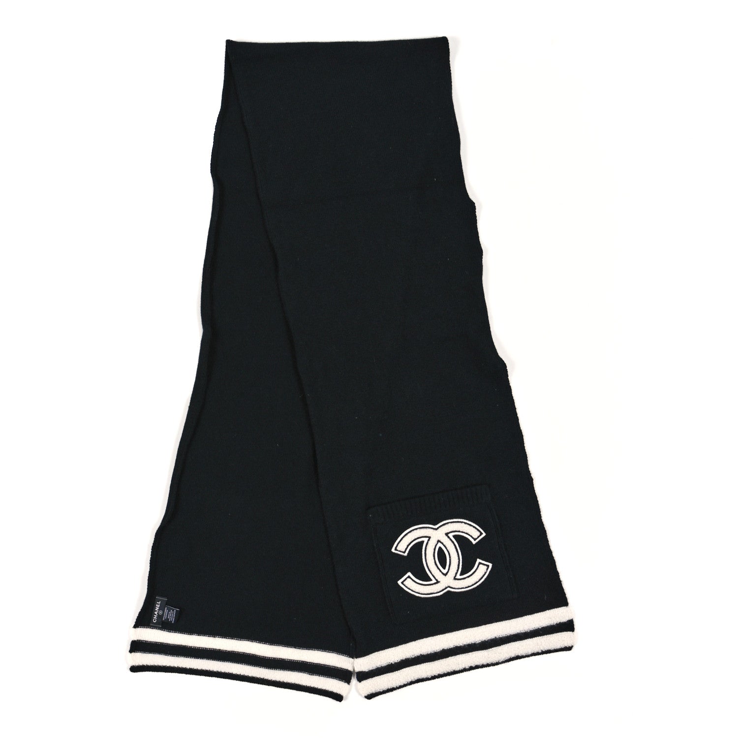 Chanel Cashmere Knit CC Scarf Black White 2 of 3