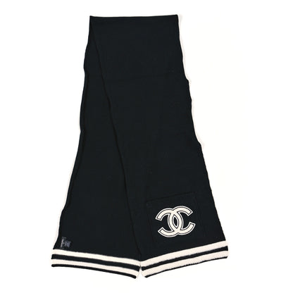 Chanel Cashmere Knit CC Scarf Black White 2 of 3