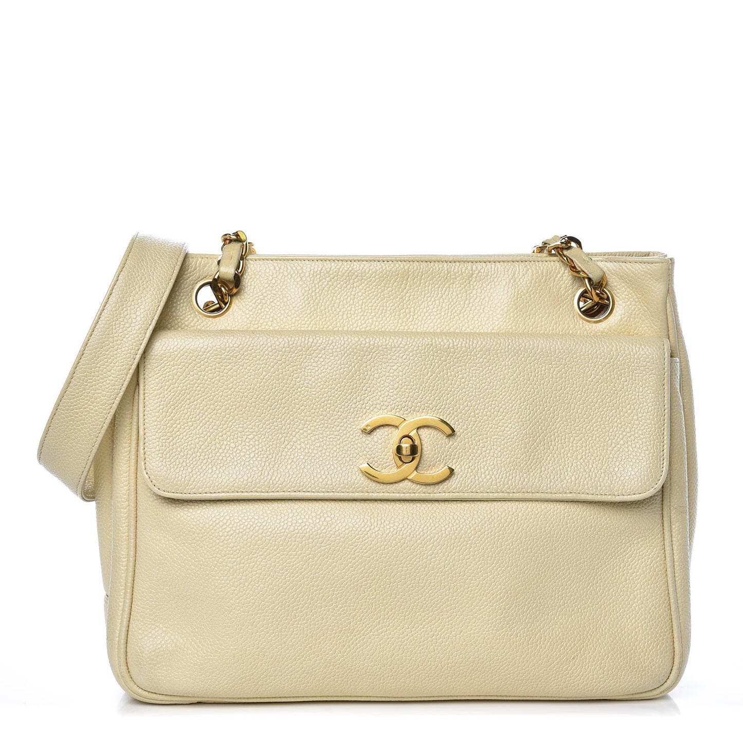 Caviar Flap Shoulder Bag Beige Clair
