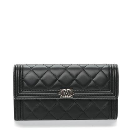 Chanel Lambskin Quilted Boy Flap Wallet Black 1 of 8