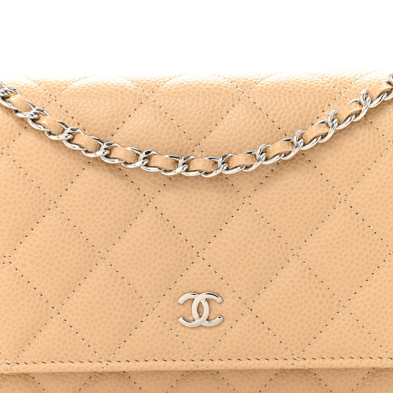 Chanel Caviar Quilted Wallet on Chain WOC Beige 9 of 12
