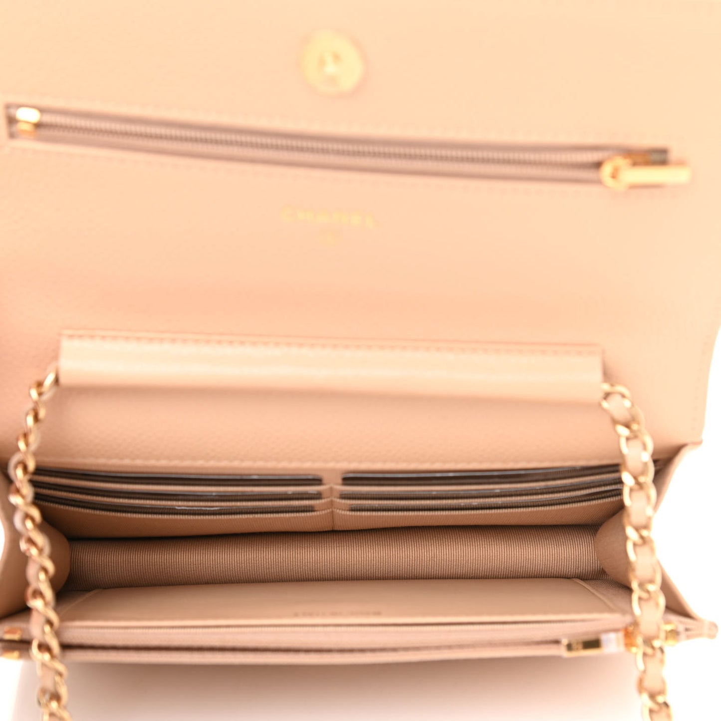 Caviar Quilted Wallet On Chain WOC Beige