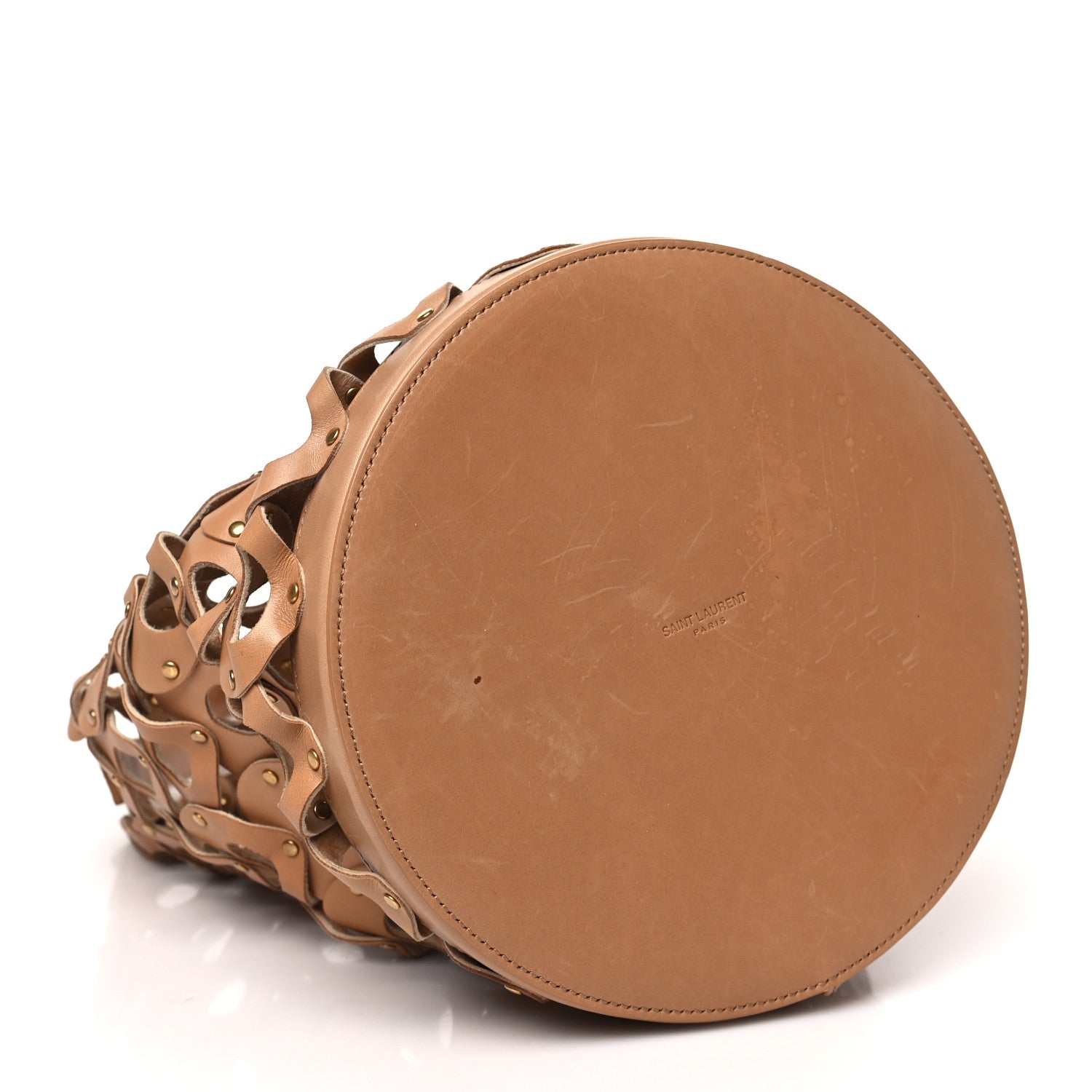 Saint Laurent Vegetable Tanned Calfskin Studded Seau Coeur Bucket Bag Vintage Brown 4 of 9