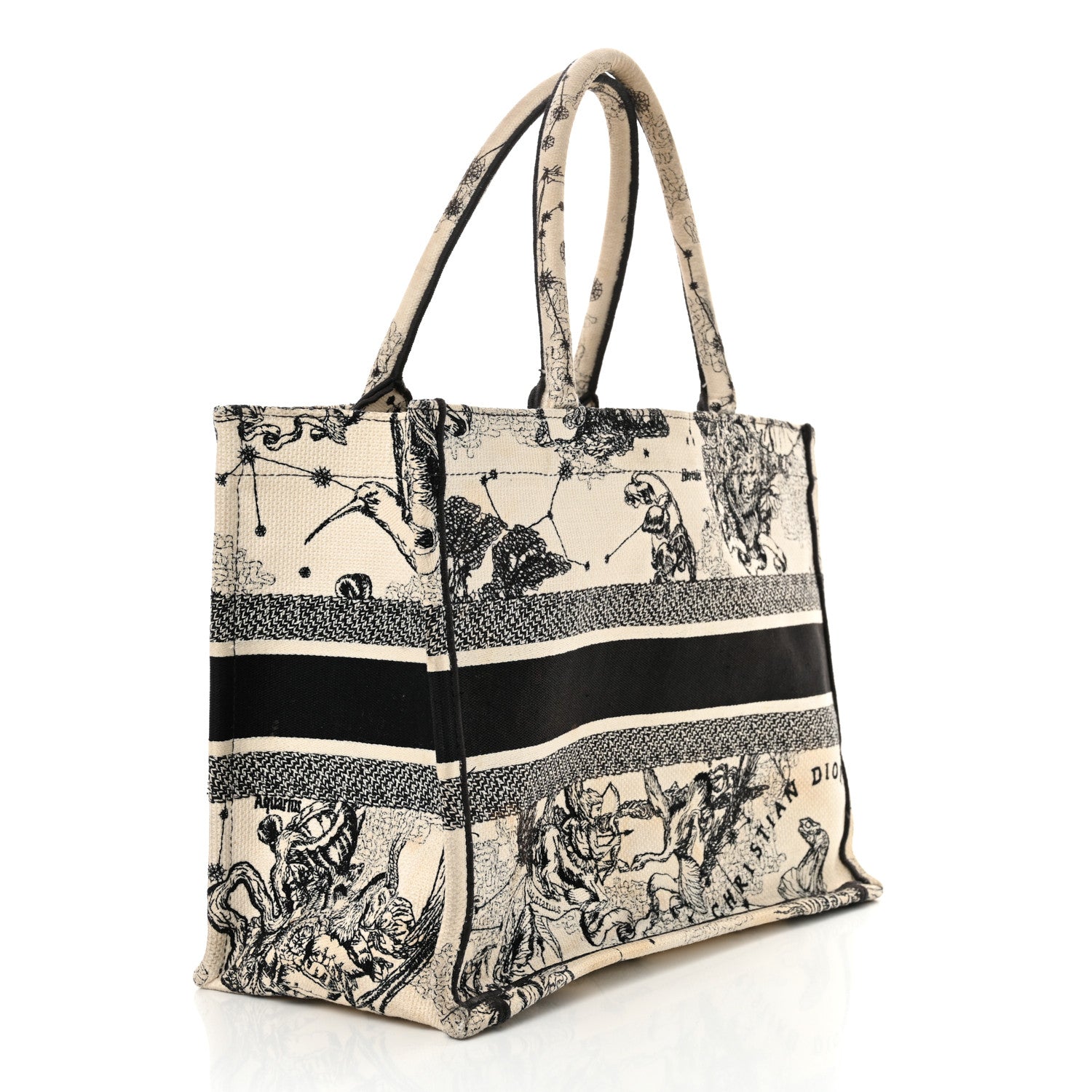 Christian Dior Canvas Zodiac Toile De Jouy Embroidered Medium Book Tote Latte 3 of 22