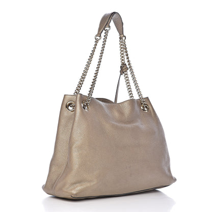 Gucci Metallic Pebbled Calfskin Medium Soho Chain Shoulder Bag Golden Beige 3 of 13